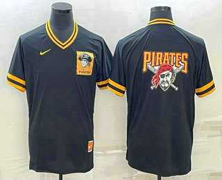 Men%27s Pittsburgh Pirates Big Logo Black Nike Cooperstown Collection Legend V Neck Jersey